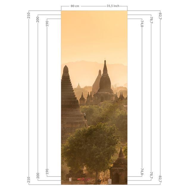 Revestimento de parede para duche Sun Setting Over Bagan
