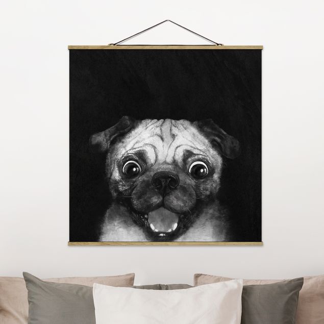 decoraçao cozinha Illustration Dog Pug Painting On Black And White