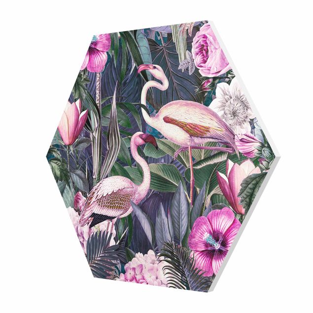 Quadros forex Colorful Collage - Pink Flamingos In The Jungle