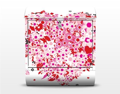 caixa de correio vermelha Floral Retro Heart