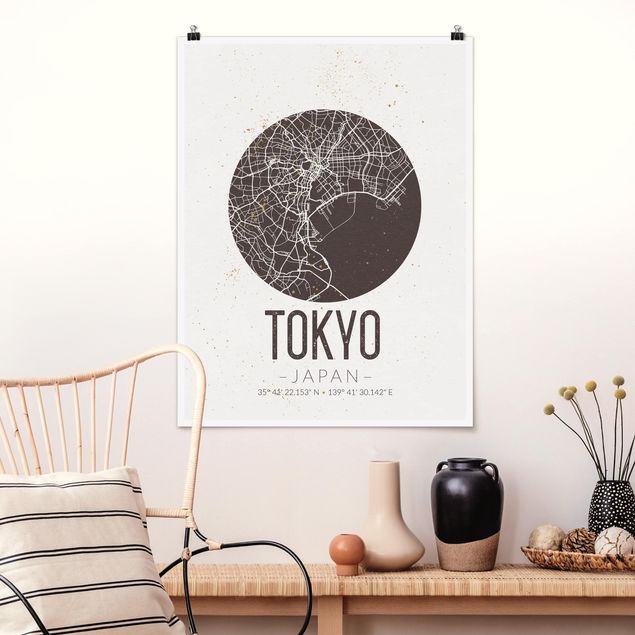 Quadros Ásia Tokyo City Map - Retro