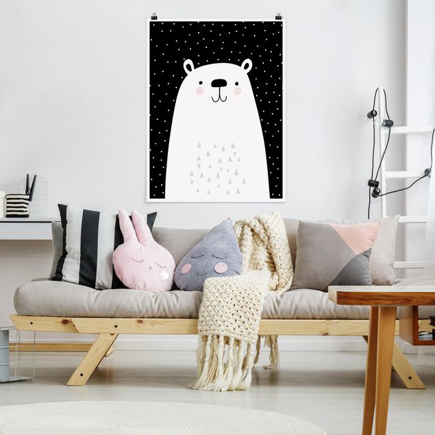 poster preto e branco Zoo With Patterns - Polar Bear