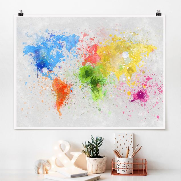 decoraçao cozinha Colourful Splodges World Map