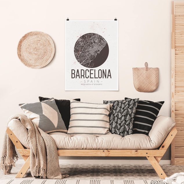 Posters mapa-múndi Barcelona City Map - Retro