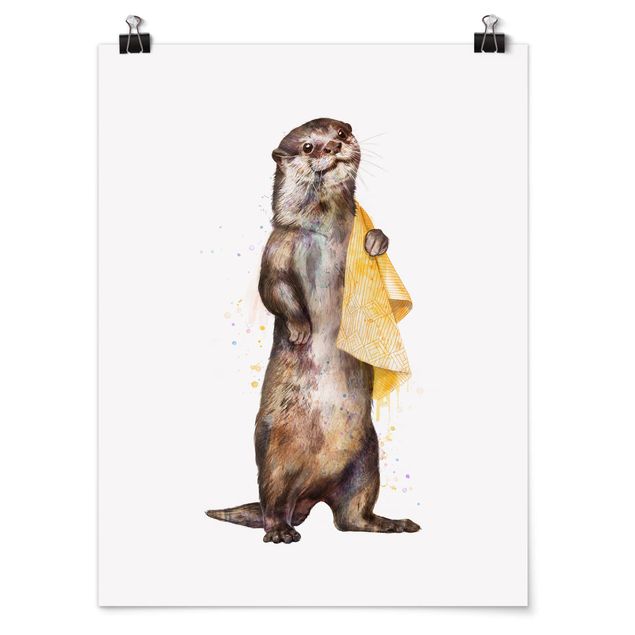 Quadros famosos Illustration Otter With Towel Painting White