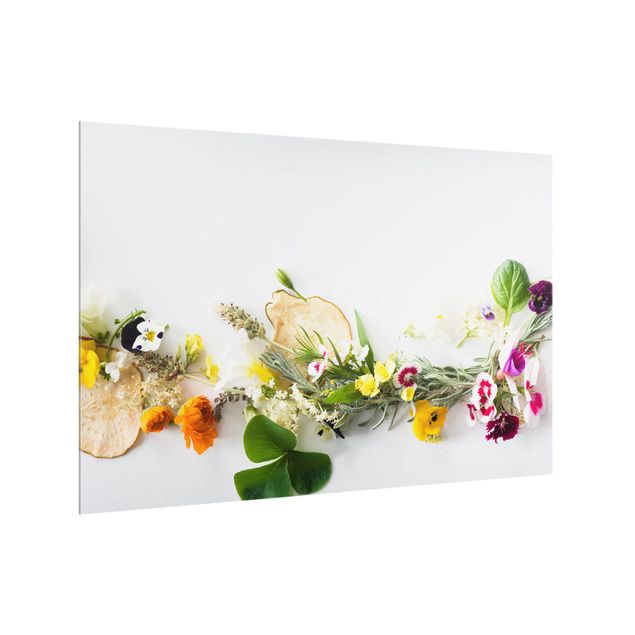 Painel anti-salpicos de cozinha temperos e ervas aromáticas Fresh Herbs With Edible Flowers