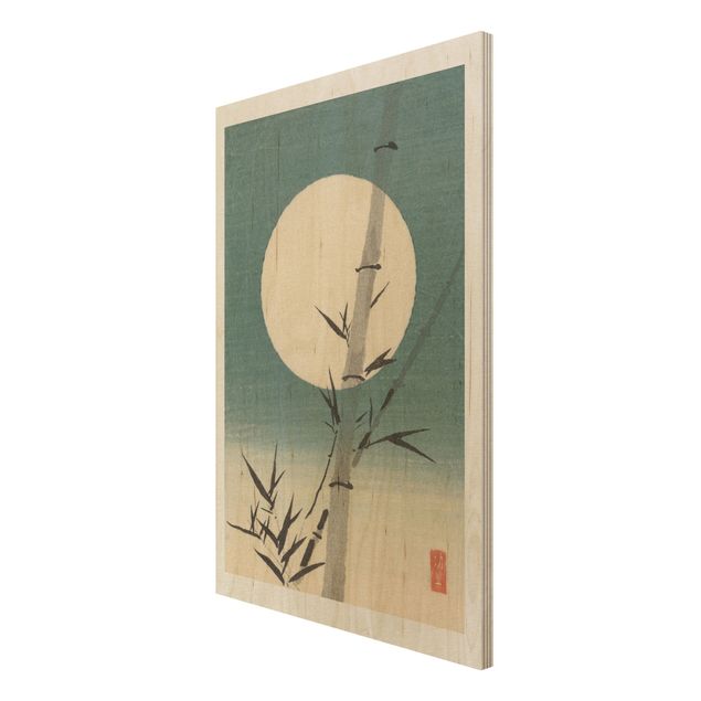 Quadros em madeira vintage Japanese Drawing Bamboo And Moon