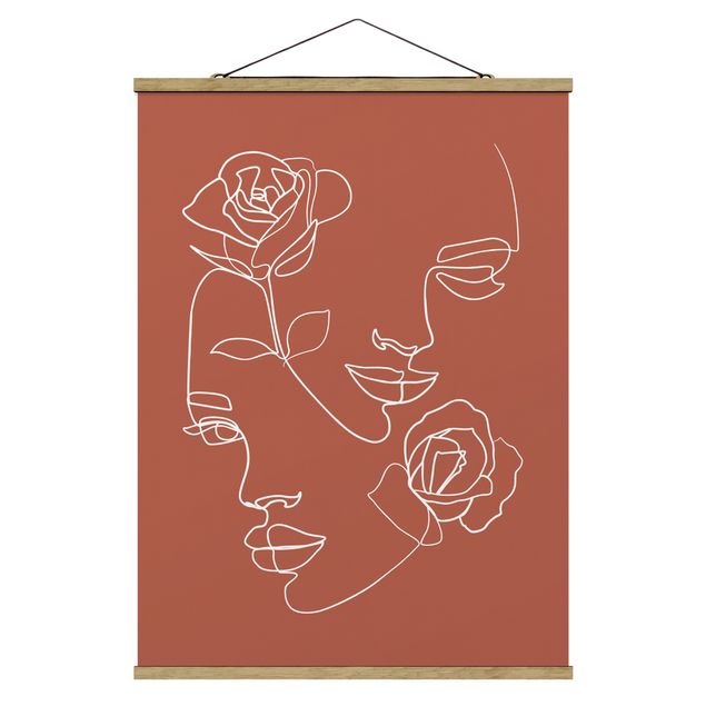 quadros flores Line Art Faces Women Roses Copper