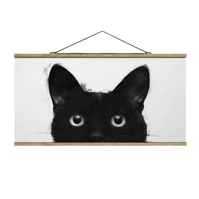 Quadros modernos Illustration Black Cat On White Painting
