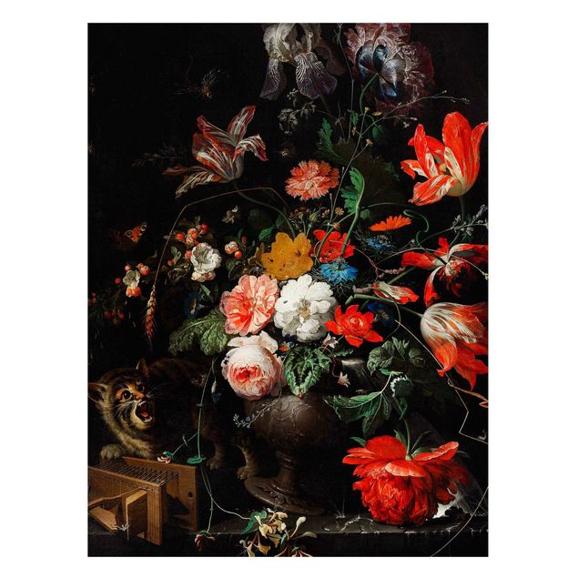quadros com gatos Abraham Mignon - The Overturned Bouquet