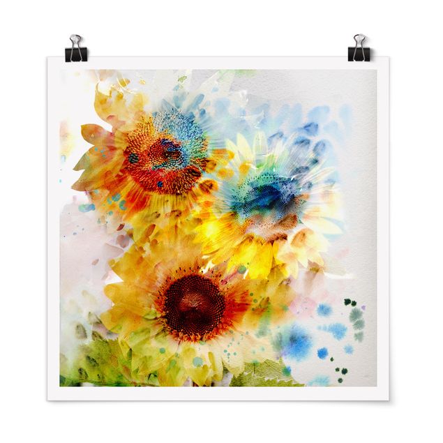 Posters flores Watercolour Flowers Sunflowers