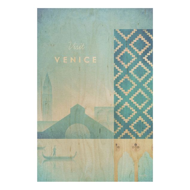 Quadros em madeira vintage Travel Poster - Venice