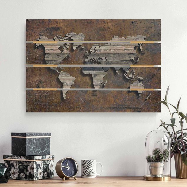 decoraçoes cozinha Wooden Grid World Map