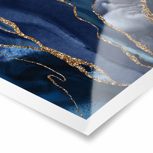 Quadros de Uta Naumann Golden Glitter Waves Blue Backdrop
