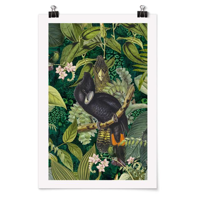 Quadros florais Colourful Collage - Cockatoos In The Jungle