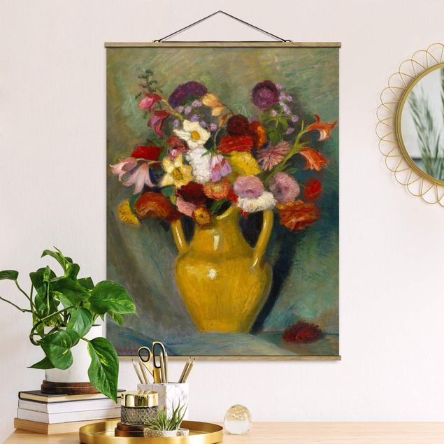 Quadros movimento artístico Expressionismo Otto Modersohn - Colourful Bouquet in Yellow Clay Jug