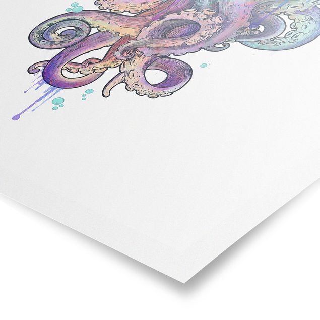 Quadros famosos Illustration Octopus Violet Turquoise Painting