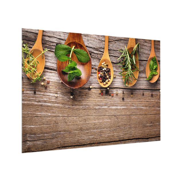 Painel anti-salpicos de cozinha imitação madeira Herbs And Spices