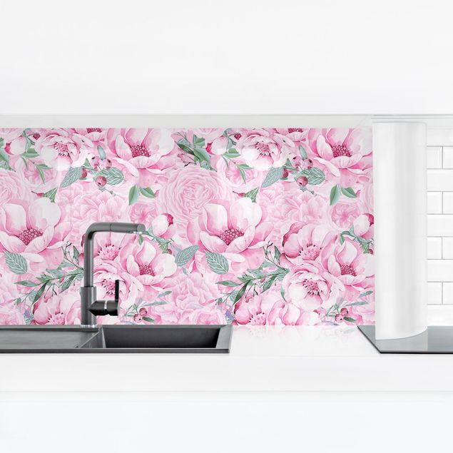 revestimento parede cozinha Pink Flower Dream Pastel Roses In Watercolour