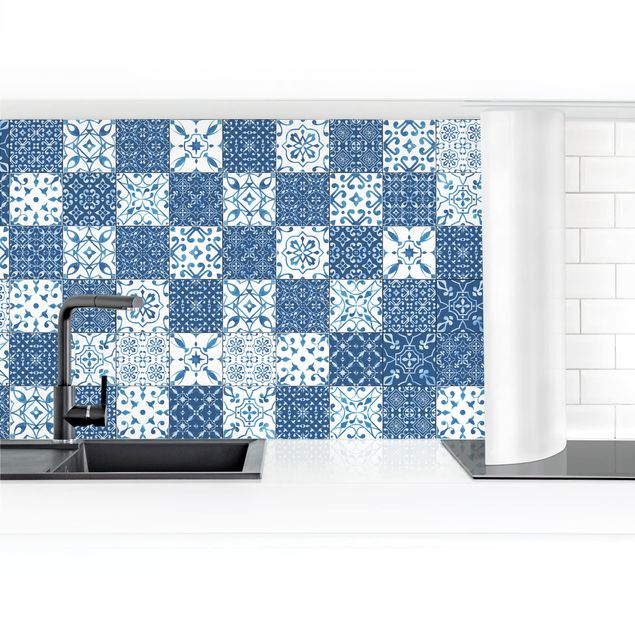 películas adesivas Tile Pattern Mix Blue White