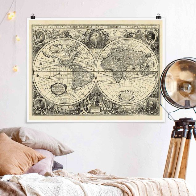 decoraçoes cozinha Vintage World Map Antique Illustration
