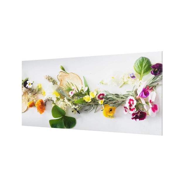 Painel anti-salpicos de cozinha Fresh Herbs With Edible Flowers