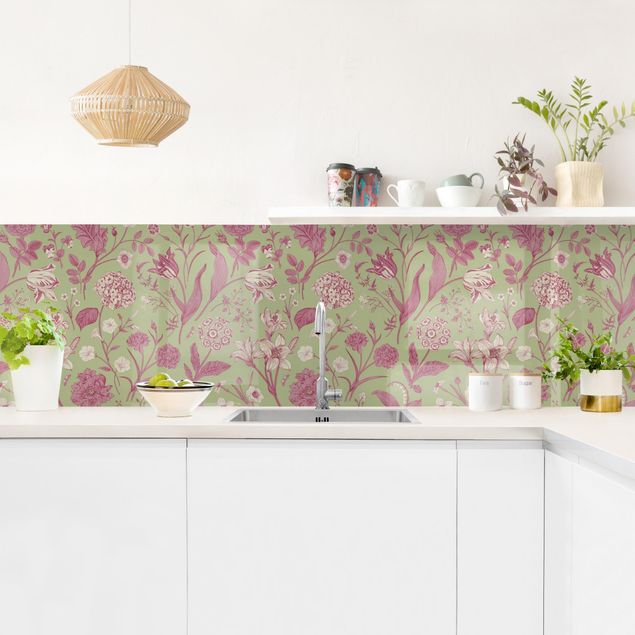 Painel antisalpicos Flower Dance In Mint Green And Pink Pastel