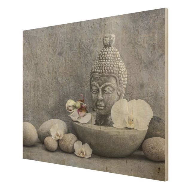 Quadros decorativos Zen Buddha, Orchid And Stone