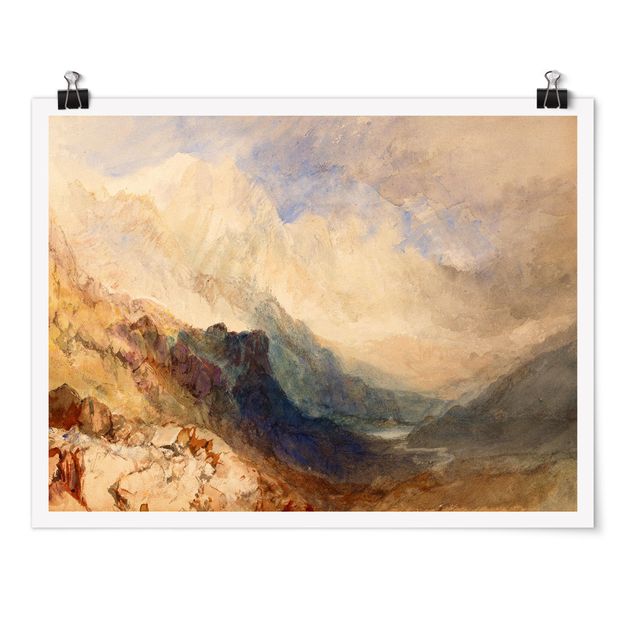Quadros montanhas William Turner - View along an Alpine Valley, possibly the Val d'Aosta