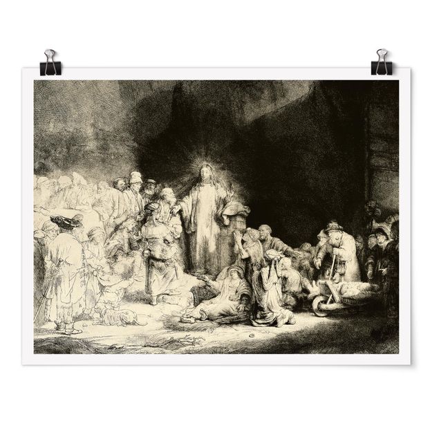 Posters quadros famosos Rembrandt van Rijn - Christ healing the Sick. The Hundred Guilder
