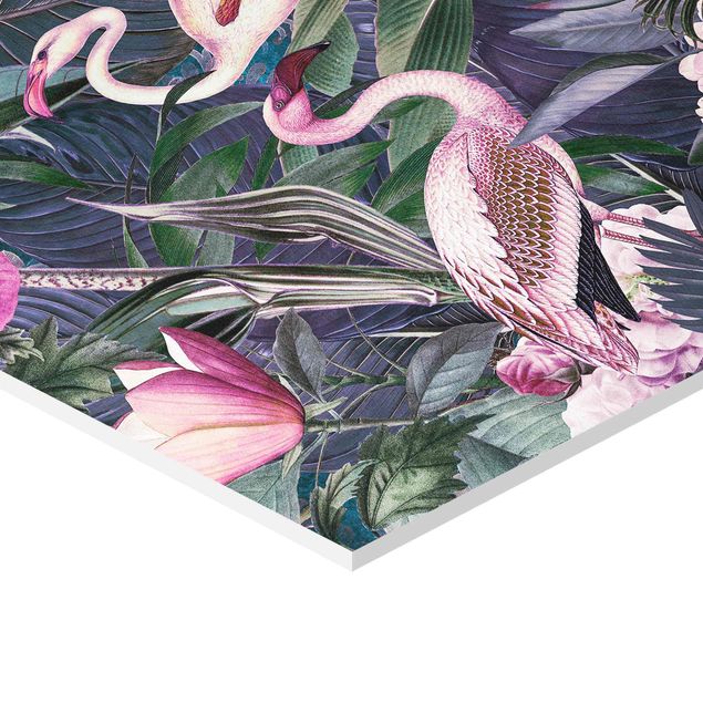 decoração quadros Colorful Collage - Pink Flamingos In The Jungle