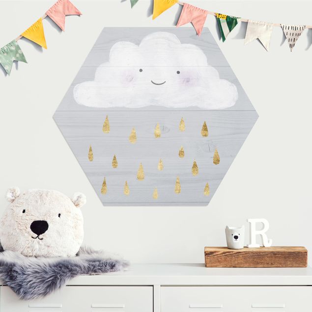 Decoração para quarto infantil Cloud With Golden Raindrops