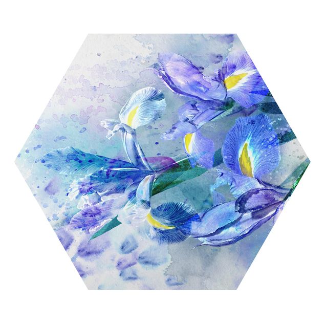 quadro em tons de azul Watercolour Flowers Iris