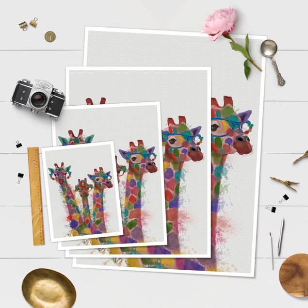 posters decorativos Rainbow Splash Giraffe Trio