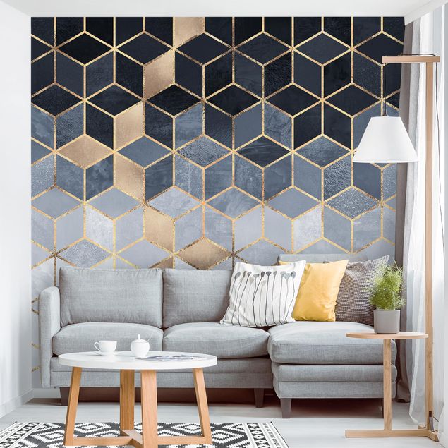 decoraçao para parede de cozinha Blue White Golden Geometry