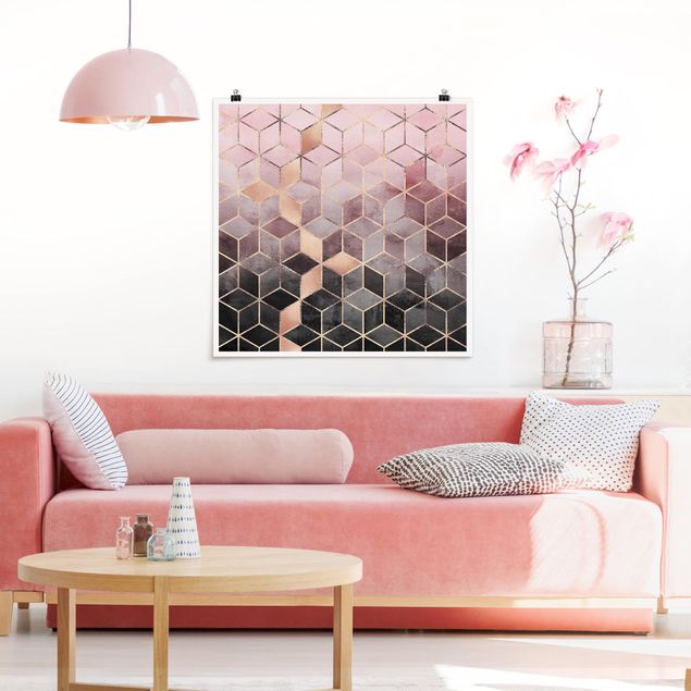Posters quadros famosos Pink Grey Golden Geometry