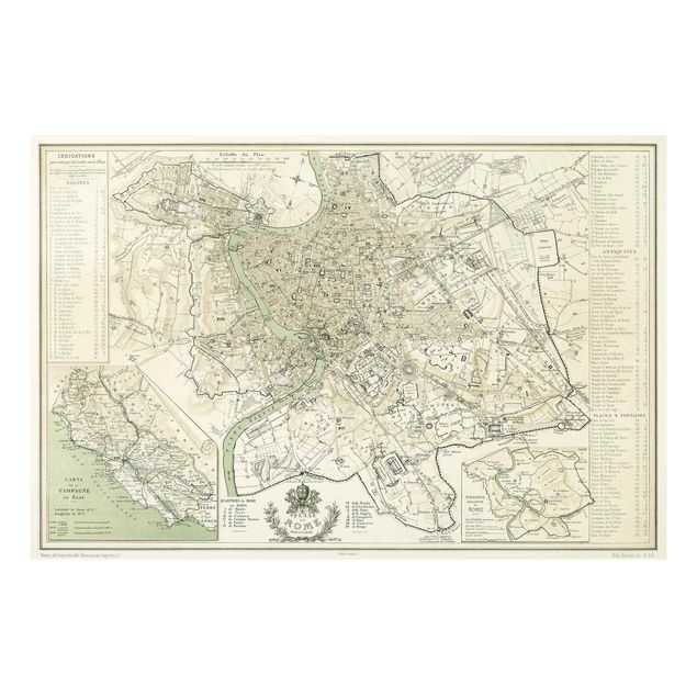 Quadros Itália Vintage Map Rome Antique