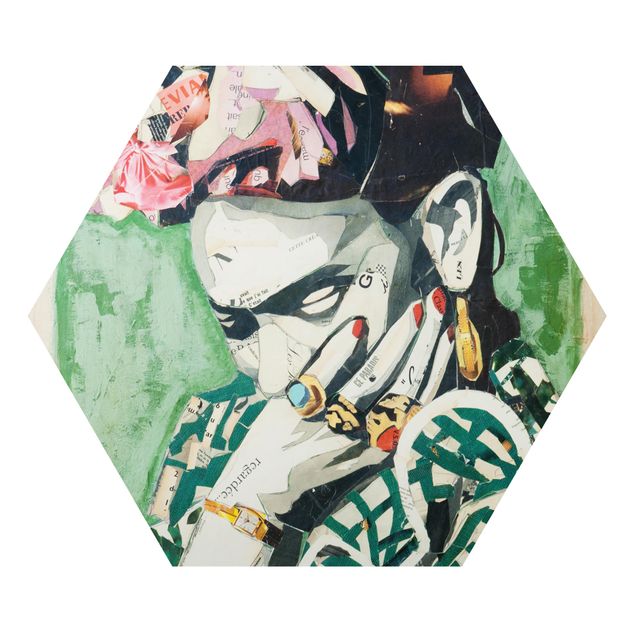 quadros decorativos verde Frida Kahlo - Collage No.3