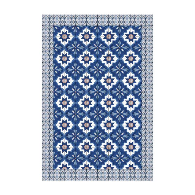 Tapete de flores Moroccan Tiles Watercolour Blue With Tile Frame