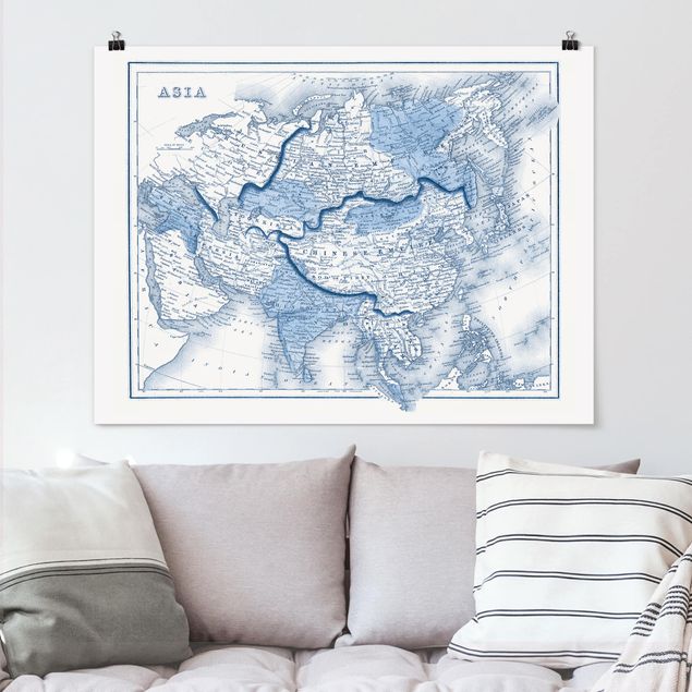 decoraçao cozinha Map In Blue Tones - Asia