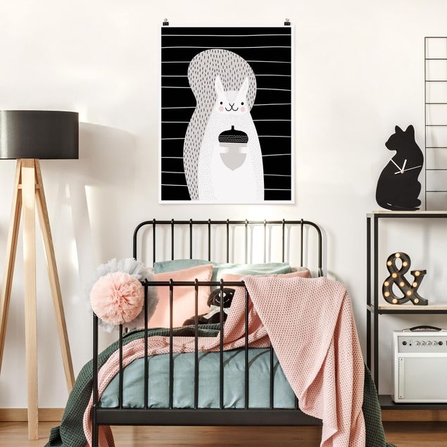 Posters em preto e branco Zoo With Patterns - Squirrel