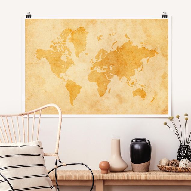 decoraçao para parede de cozinha Vintage World Map