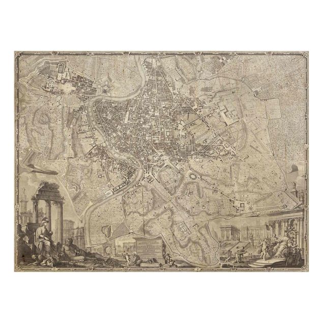 Quadros em madeira vintage Vintage Map Rome