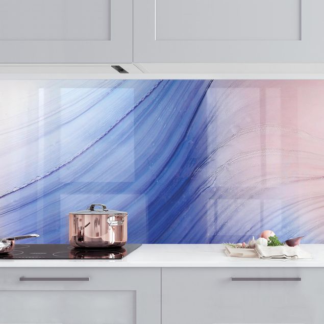 decoraçao para parede de cozinha Mottled Colours Blue With Light Pink