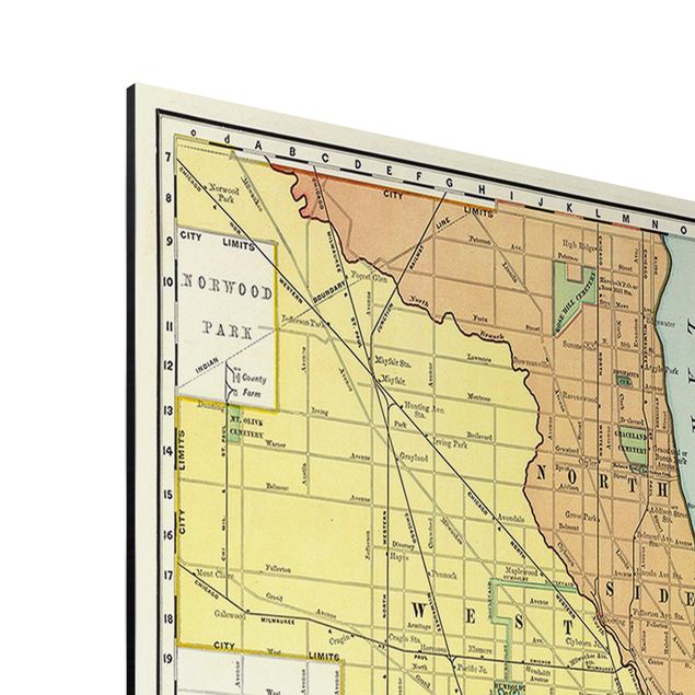 Quadros multicoloridos Vintage Map Chicago