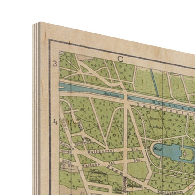 Quadros em madeira Vintage Map Berlin