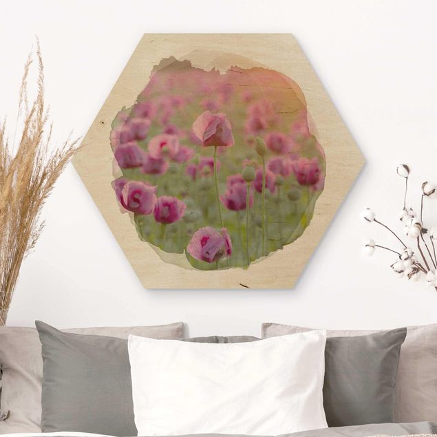 decoraçoes cozinha WaterColours - Violet Poppy Flowers Meadow In Spring