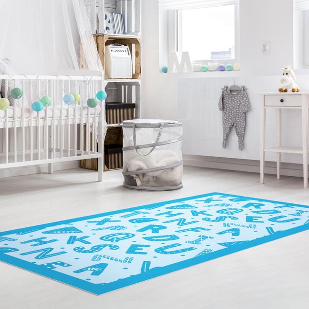 decoração quarto bebé Alphabet With Hearts And Dots In Blue With Frame
