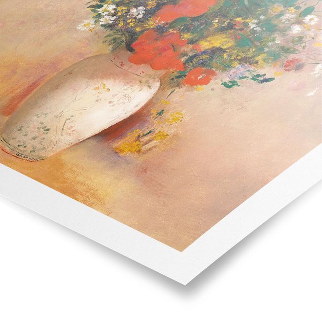 Posters quadros famosos Odilon Redon - Vase With Flowers (Rose-Colored Background)