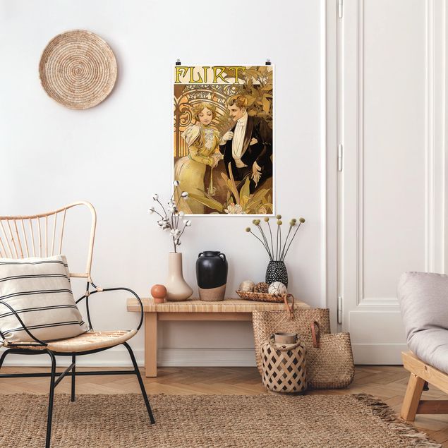 Quadros por movimento artístico Alfons Mucha - Advertising Poster For Flirt Biscuits